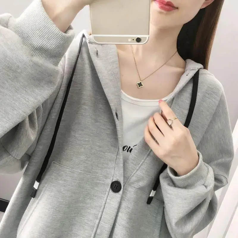 Hooded Sweatshirt Jacket Women Cotton Winter Casual Loose Versatile Hooded Cardigan Coat Tops