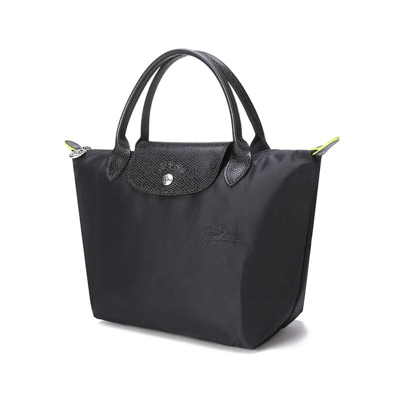 Longchamp Le Pliage Green 23 Short Handle Zipper Closure Recycled Canvas Dumpling Tote Bag Small Women tote bags Black 1621919001