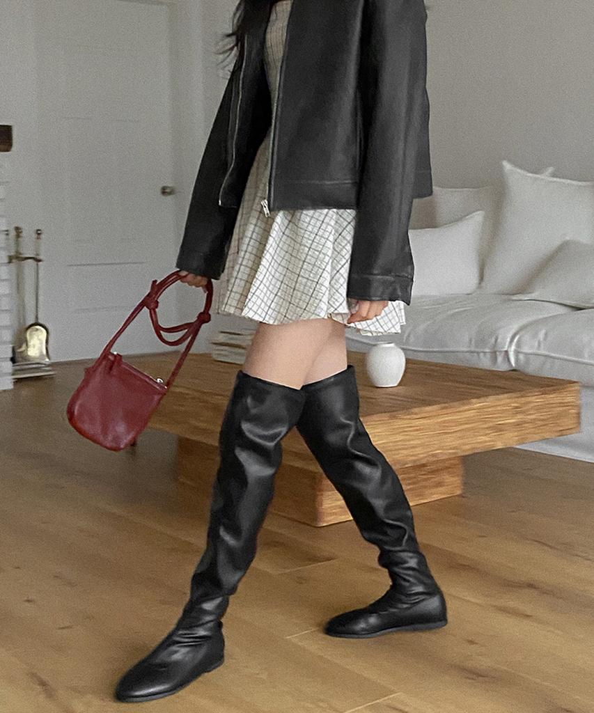 Moodnple Banimong 1.5Cm Stretch Knee-High Long Boots Black