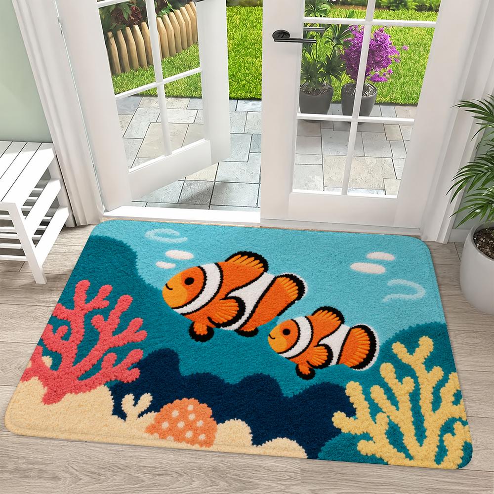 Ocean Creatures Swim Under Sun Floor Mat Flannel Rug Soft Non Slip Washable Door Mat For Bathroom Kitchen Home Decor