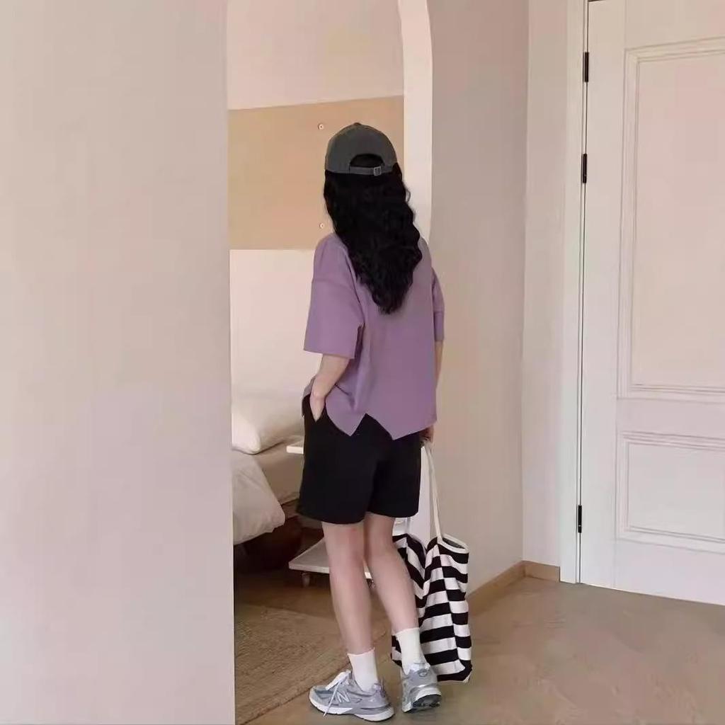 Women's Loose Fit Round Neck Tee with Irregular Slit Design - 2024 Korean Summer Style