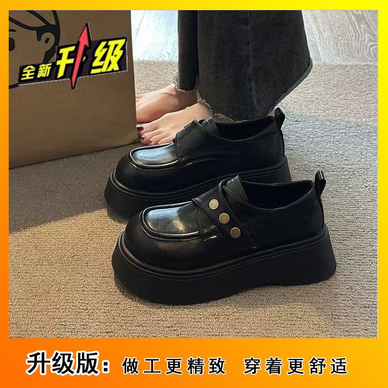 

Универсальные французские кожаные туфли небольшого размера для женщин 2025 года, новые весенне-осенние модные черные туфли-лоферы на платформе в британском стиле 35