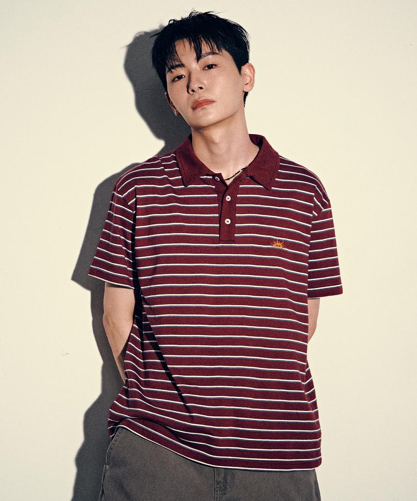 SUPERSUB Haengsiki Striped Collared Short Sleeve T-Shirt - Navy