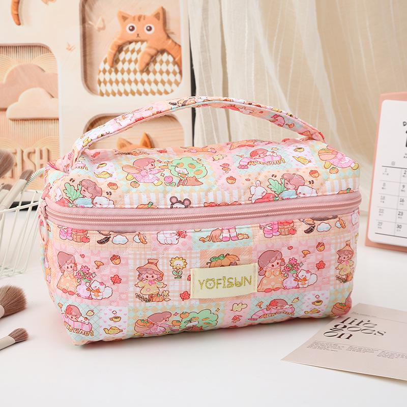 Стеганая косметичка в корейском стиле - Сумка-тоут большой вместимости с привлекательным мультяшным дизайном