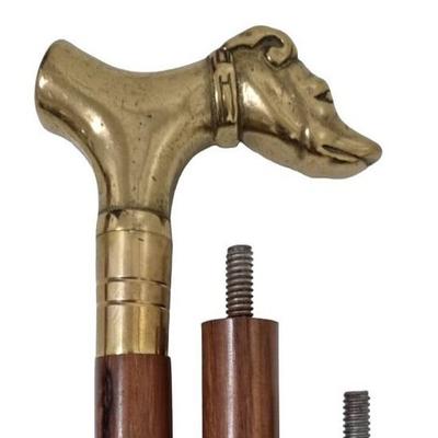 Dog Handle Walking Stick  Brass  Wood