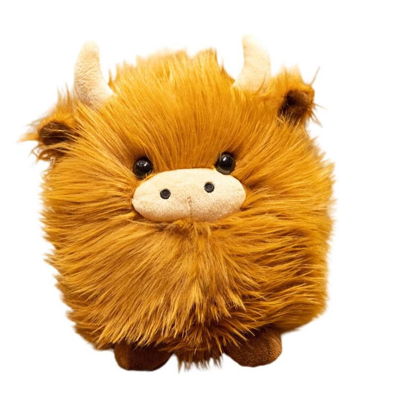 Fluffy Highland Cow Plush Toy - Round, Long-Haired Bison Doll for Kids