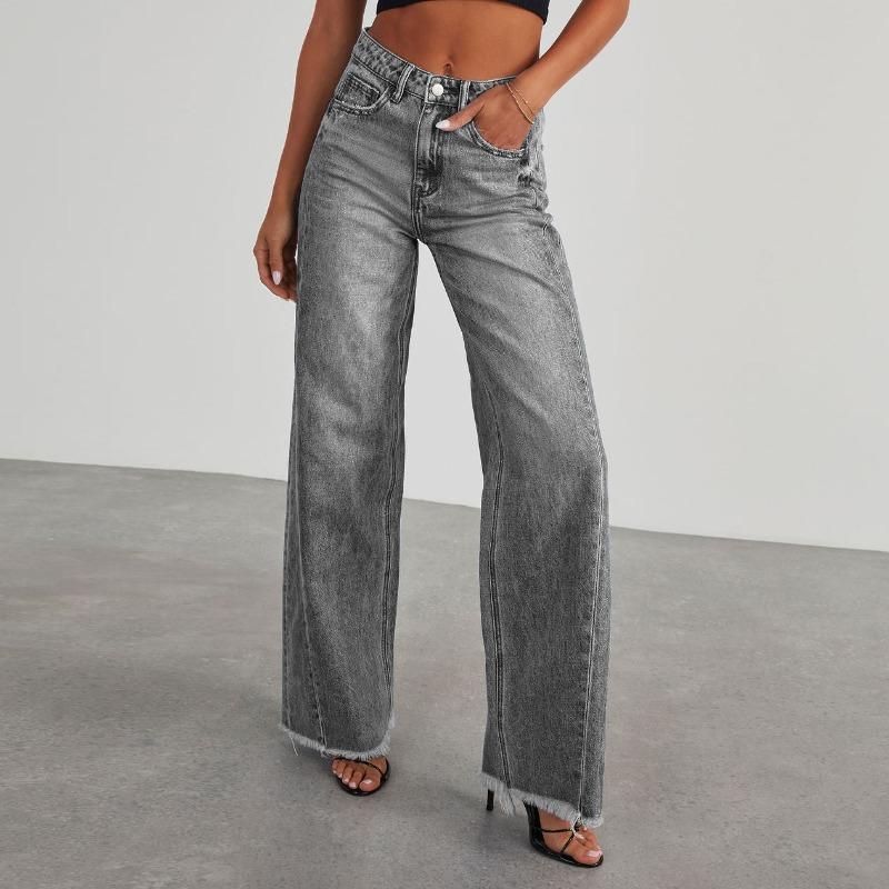New Women's Denim Trousers, Washed Denim Wide-leg Trousers