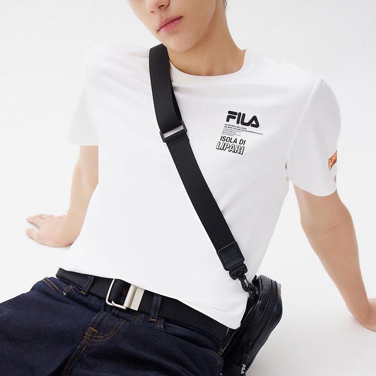 FILA Letter Print Crew Neck Short Sleeve T-Shirt Men Tops White F11M128117F-WT