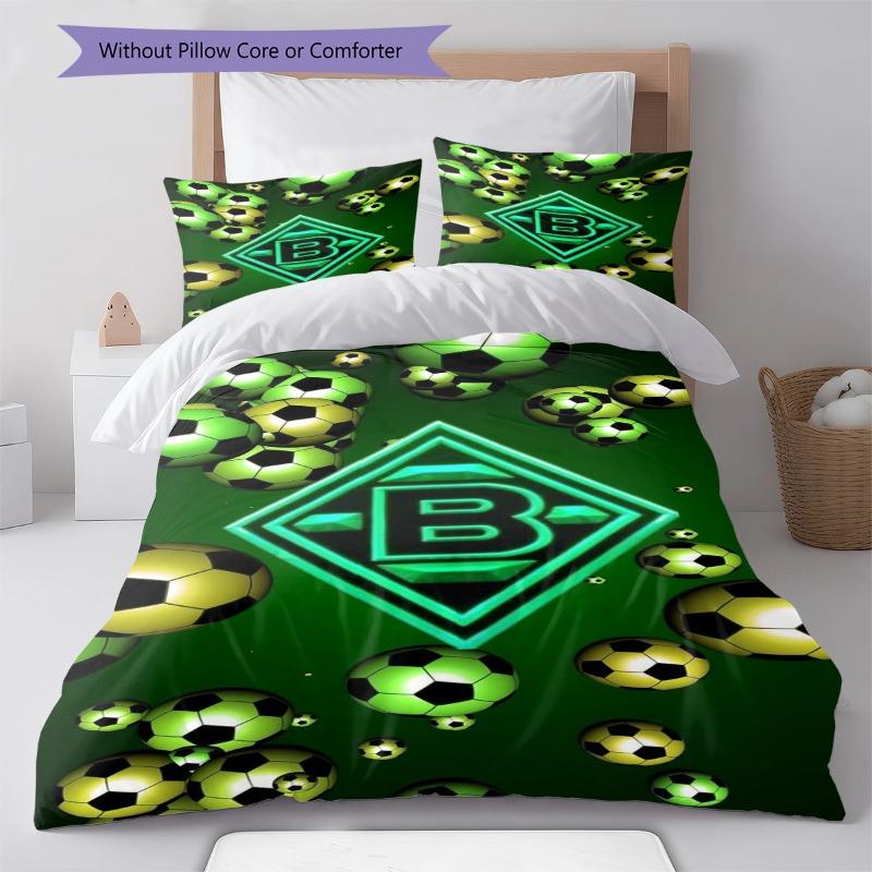 Borussia Monchengladbach Neon Soccer Ball Print 3‑Pieces Duvet Cover Set Football Club Fan Bedding Bedroom Home Decor Without Pillow Core Comforter