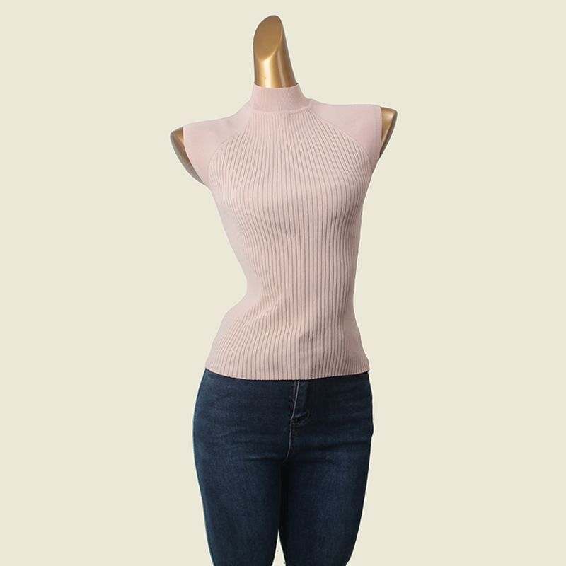 French Style Flounced Sleeve Thread Texture Vest Elegant Half Turtleneck Knitwear Slim Looking Summer Export Tops