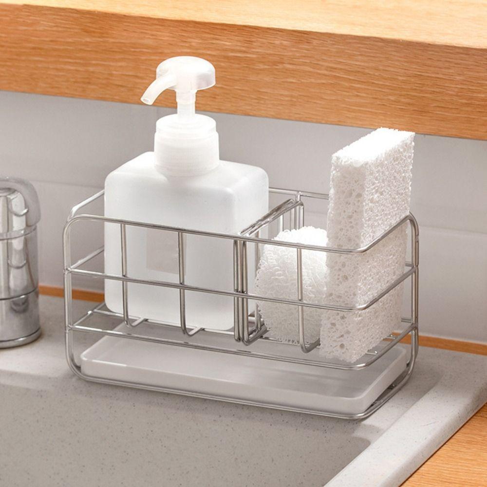 Removable Partitions Sink Sponge Holder Stainless Steel Dishwashing Liquid Storage Shelf  Bathroom