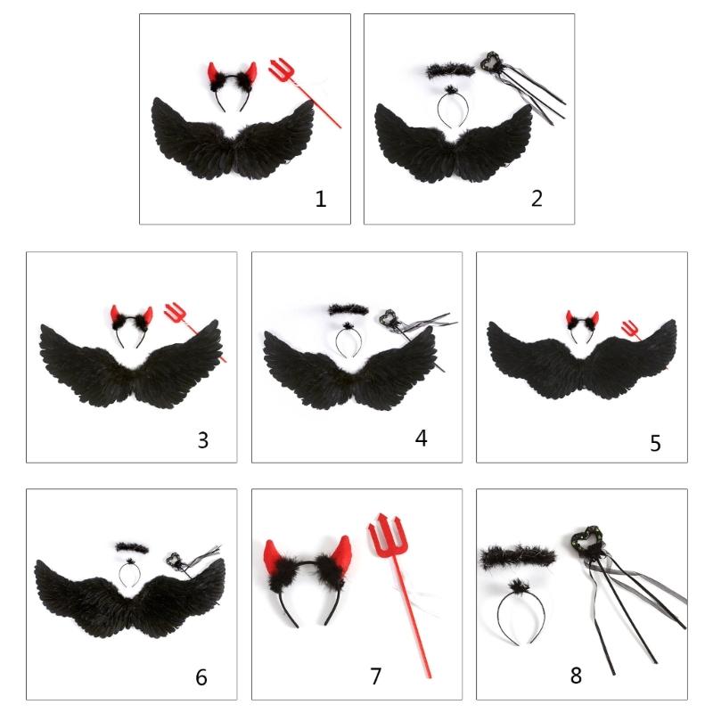 Federflügel Teufelshorn/Krone Stirnband Zauberstab Engel/Dämon Kostüm Halloween Kostüm Cosplay Party Requisiten