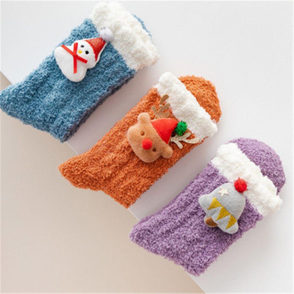 Christmas gift Comfortable Women Santa Claus High socks Cute Coral fleece Stocking Winter Warm