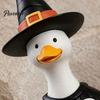 Windowsill Resin Statue Halloween Goose Figurine, Witch Hat Ornament, Cute Living Room Decor Ghost for Tabletop Mantel Shelf Holiday Decoration