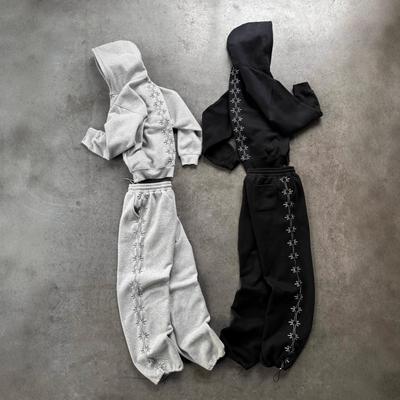 Unisex Gotycki Streetwear Bluza z kapturem na zamek Spodnie Komplet Wzór Nadruk Luźny Krój Długi Rękaw
