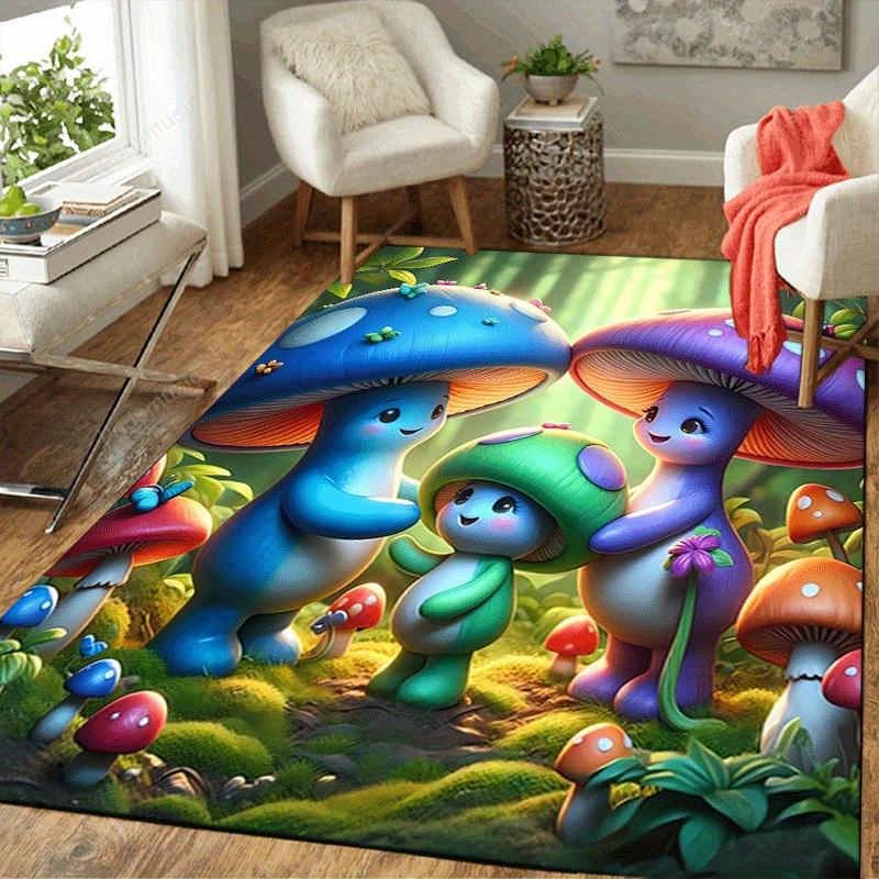 1pc Mushroom Family Design Area Rug - Soft, Anti-Slip, and Durable Gaming Room Decor for Bedroom