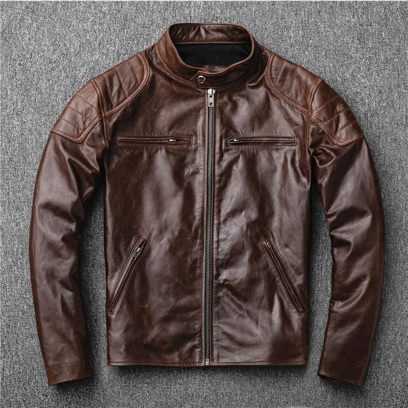 New Autumn and Winter Genuine Leather Jacket Men's Goat Leather Slim Stand Collar Short Casual Simple Men's Single Jacket