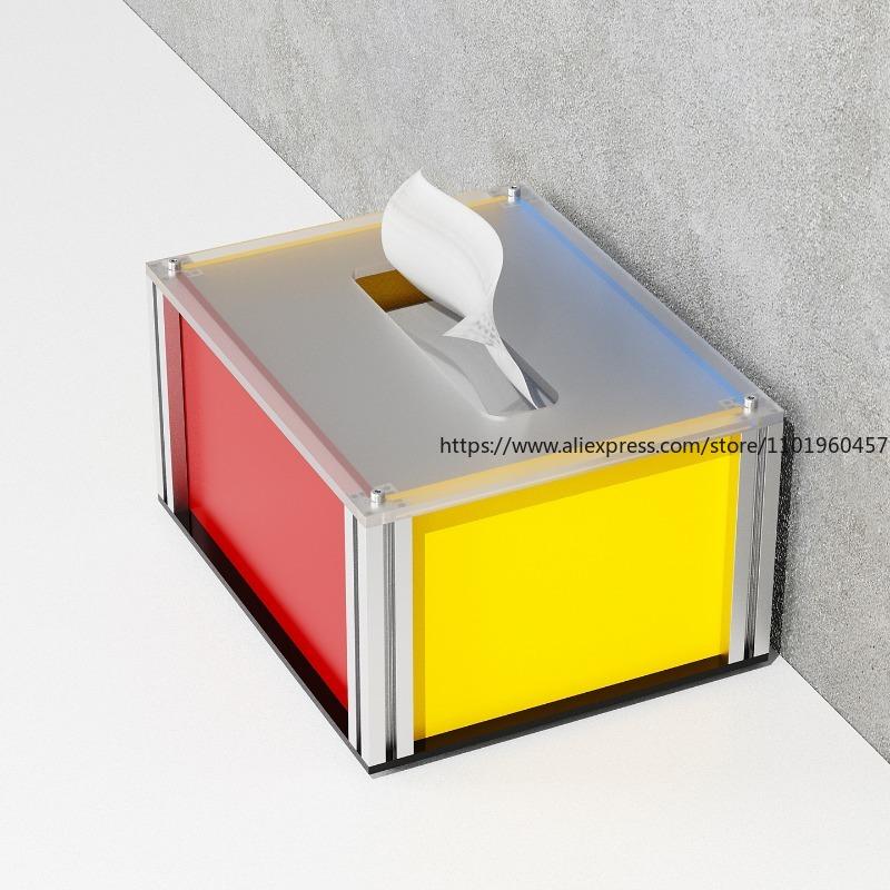 Montferries Color Blocking Tissue Box Niche Light Luxury Industrial Style Desktop Living Room Tissue Box