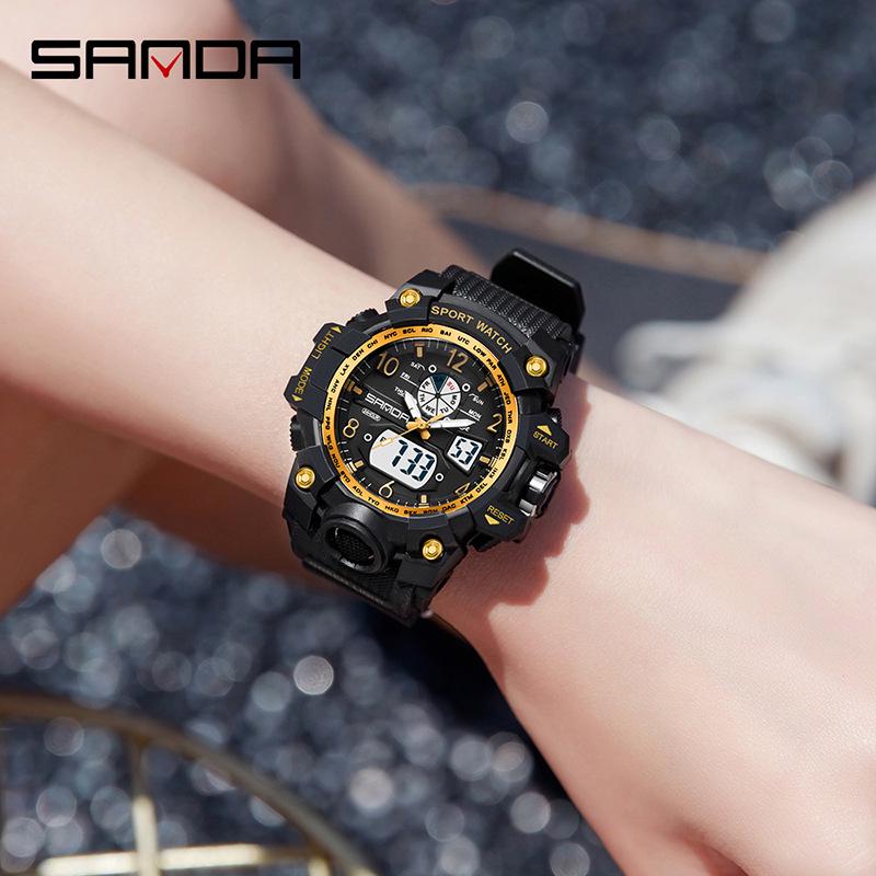 Sanda Men's Waterproof Luminous Multifunctional Sports Watch with Alarm