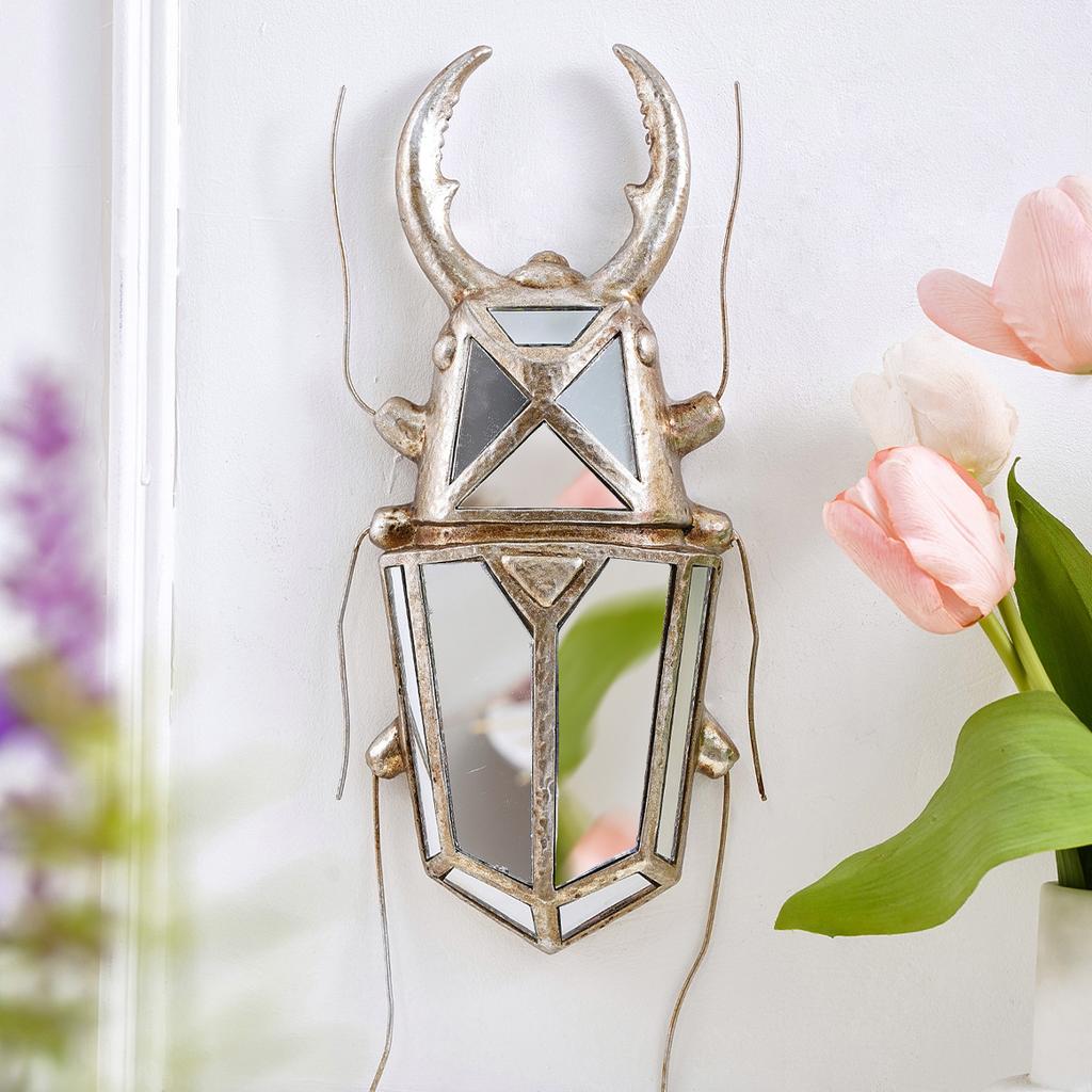 Golden Insect Mirror Insect Beetle Resin Handicraft Mirror Pendant Wall Decoration Mirror Wall Hanging Centipede Room Decor