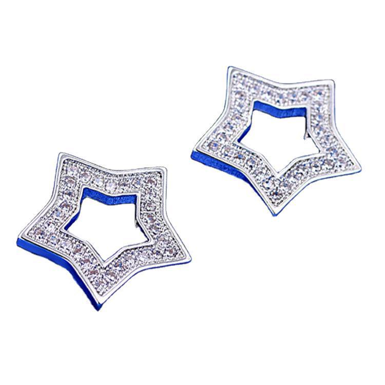 Fashionable and Elegant Hollow Five-pointed Stars Inlaid with Diamond Earrings for Women
