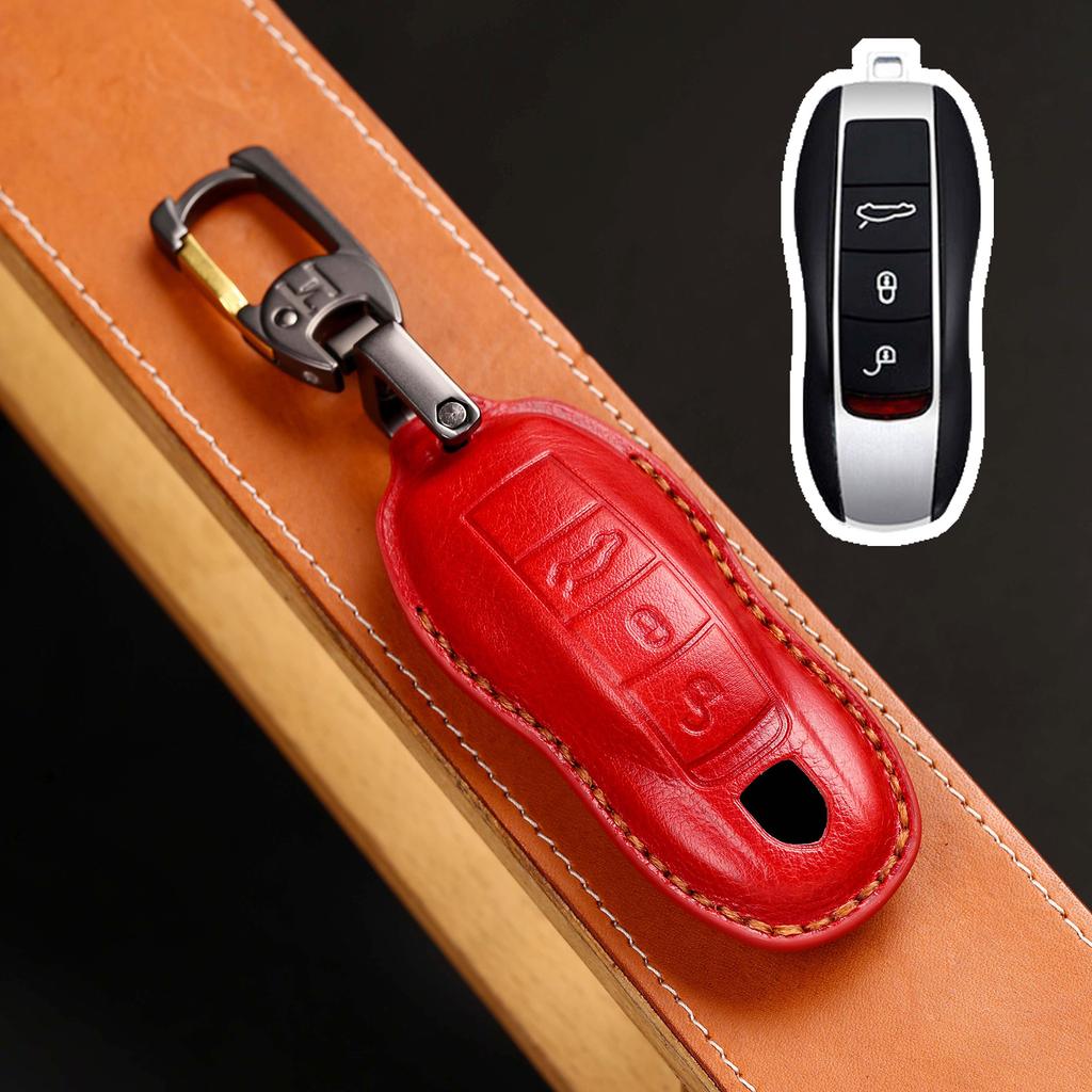 Luxury Leather Car Key Case Cover Key Fob Protective Case Holder for Porsche New Cayenne Panamera 911 992 Taycan Accessories