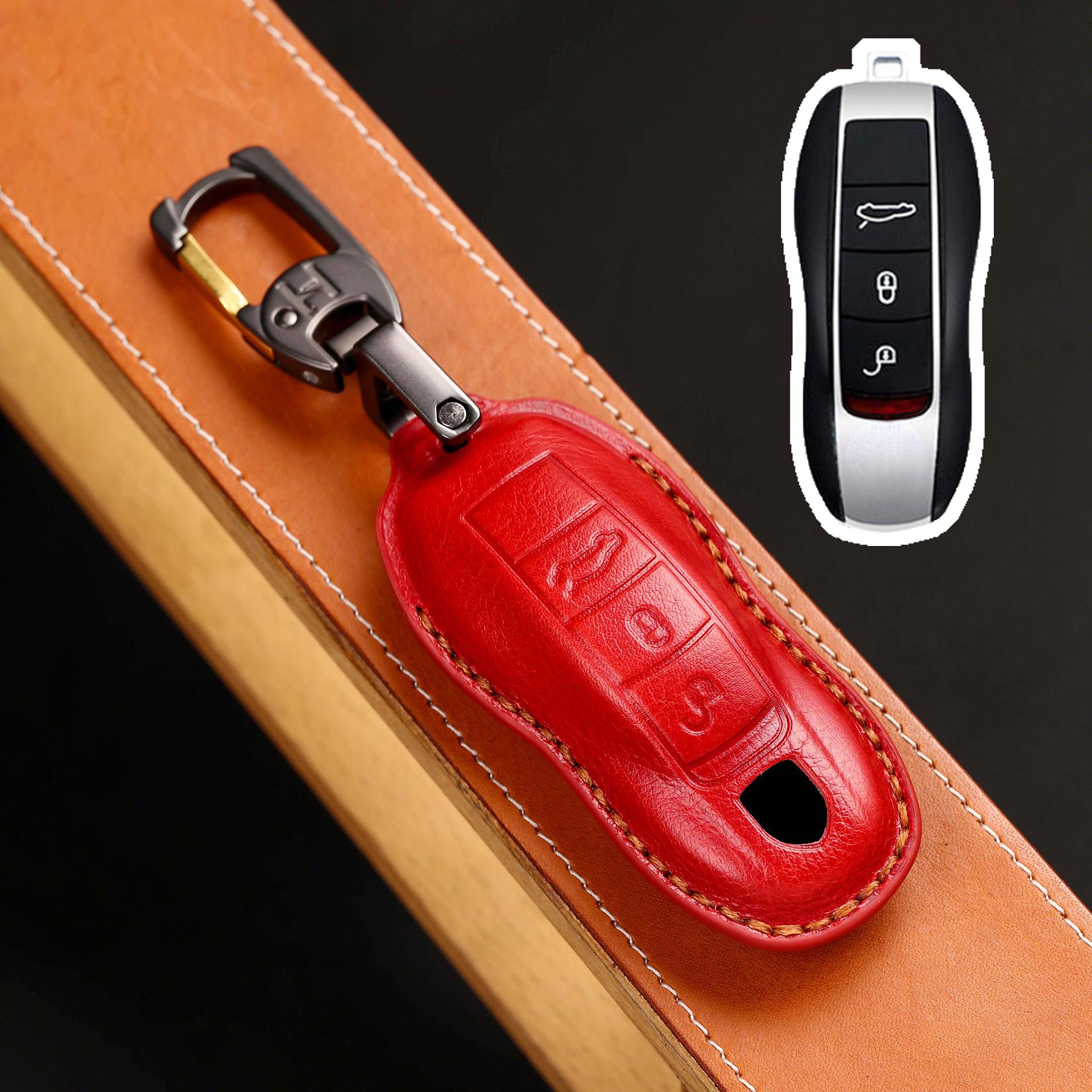 

Luxury Leather Car Key Case Cover Key Fob Protective Case Holder for Porsche New Cayenne Panamera 911 992 Taycan Accessories
