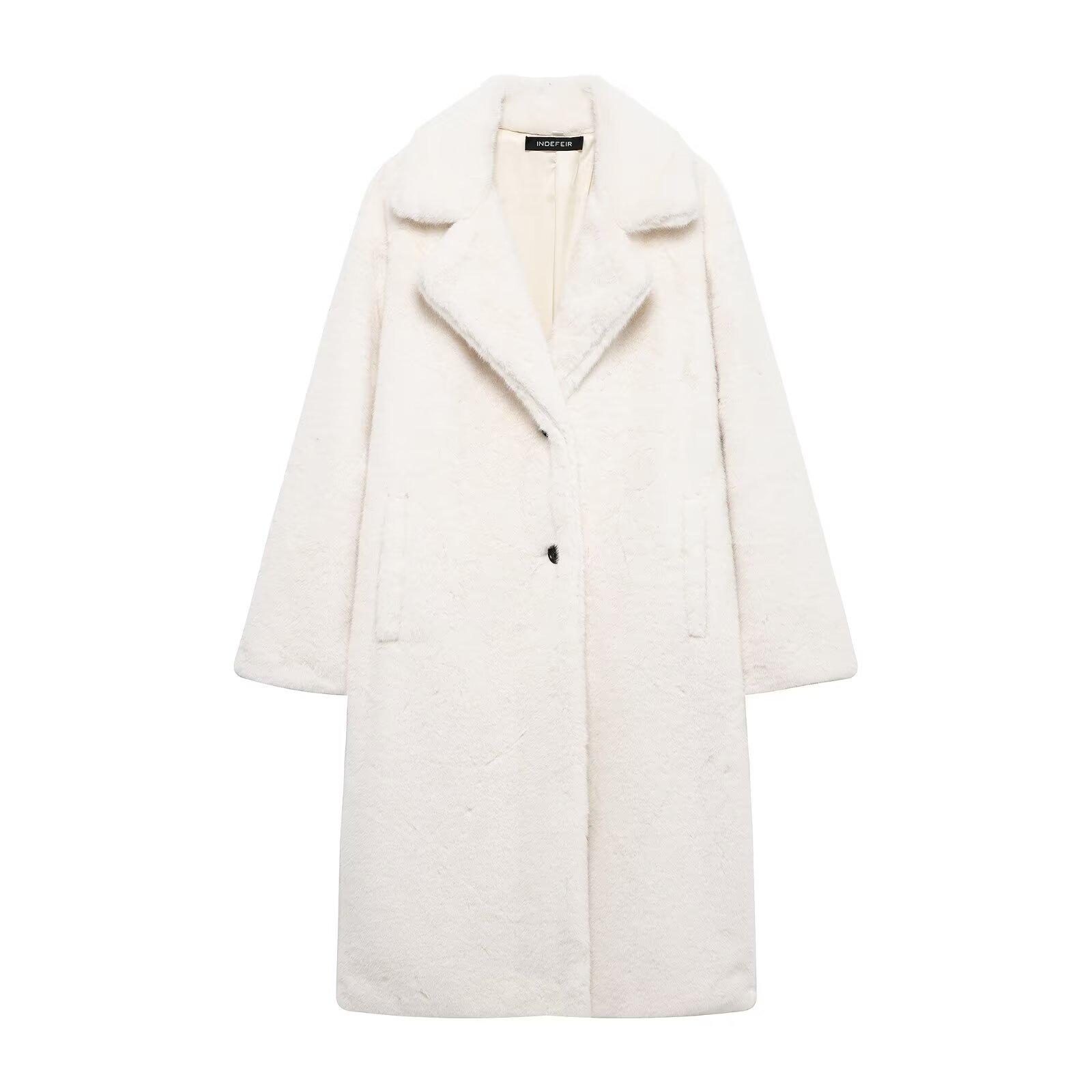 

Женское длинное пальто из искусственного меха в европейском и американском стиле с универсальным свободным пиджачным воротником Small