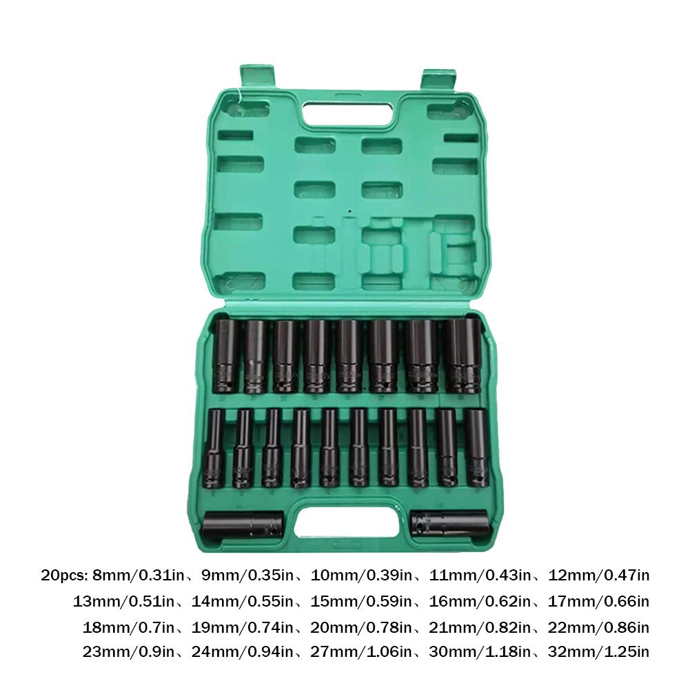 10/20 Stück Antriebsschlüssel Stecknuss 10-24mm 8-32mm 1/2 Zoll Pneumatikschlüssel Kopf Innensechskant Hohe Härte für Heimgebrauch Autoreparatur