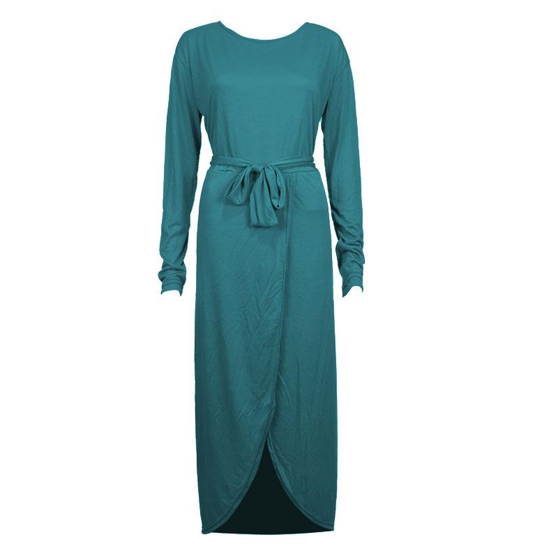 eBay solid color anti-sleeve flat long-sleeved crew neck irregular dress color