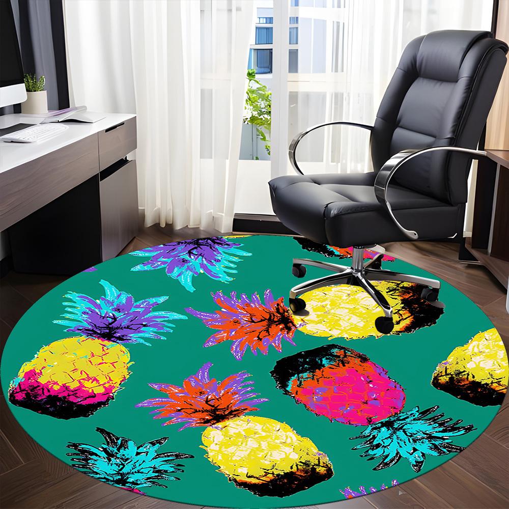 1pc Pineapple Pattern Office Round Rug, Non-slip, Soft and Durable Office Rug for Interior Decoration, Perfect for Office, Beautiful Decoration yy2603