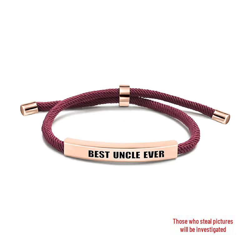 Pulseira Europeia e Americana Multicolorida de Corda Trançada com Placa de Aço Inoxidável Gravada - Presente Memorial de Bom Tio para o Natal