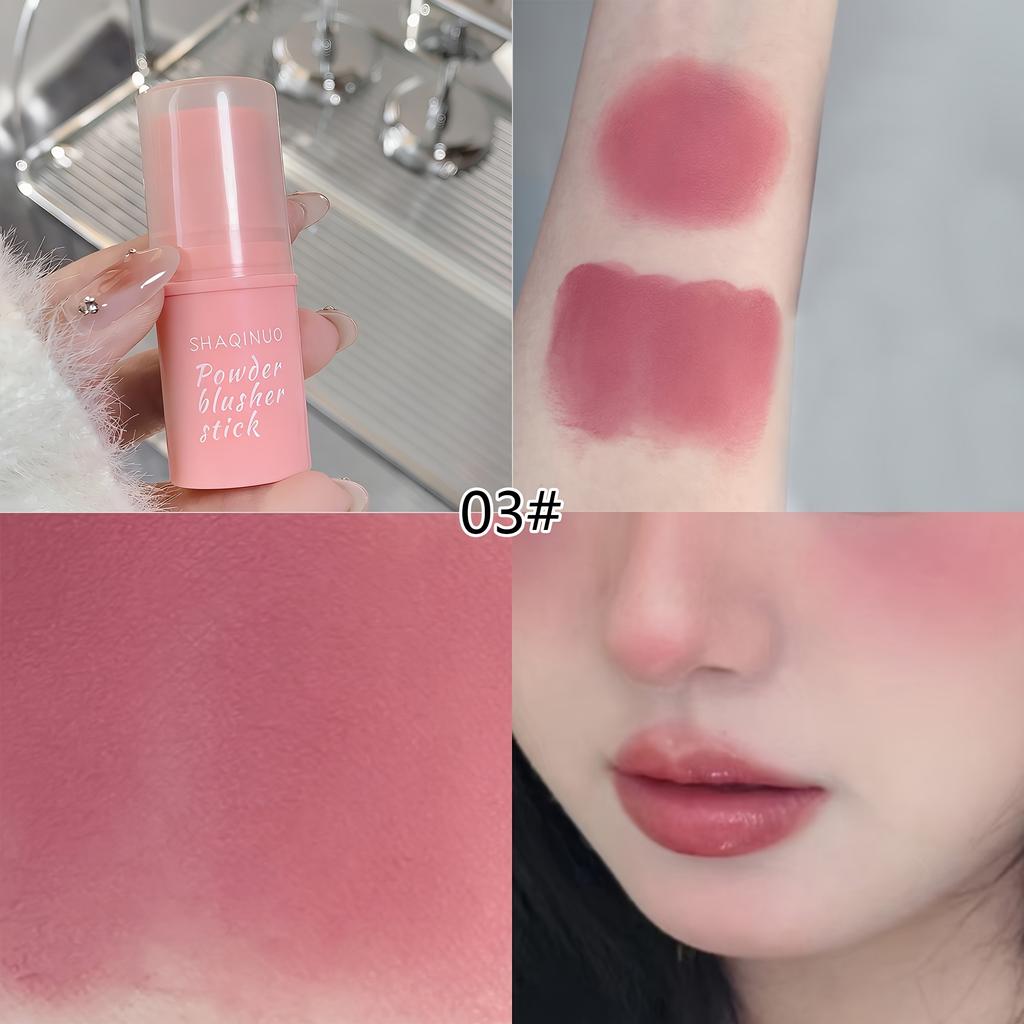 SHAQINUO Powder Blusher Stick Cream Blush Smooth Blendable Natural Matte Cheek Tint Face Makeup Long-Lasting Waterproof Cute Pink Cosmetics for Women