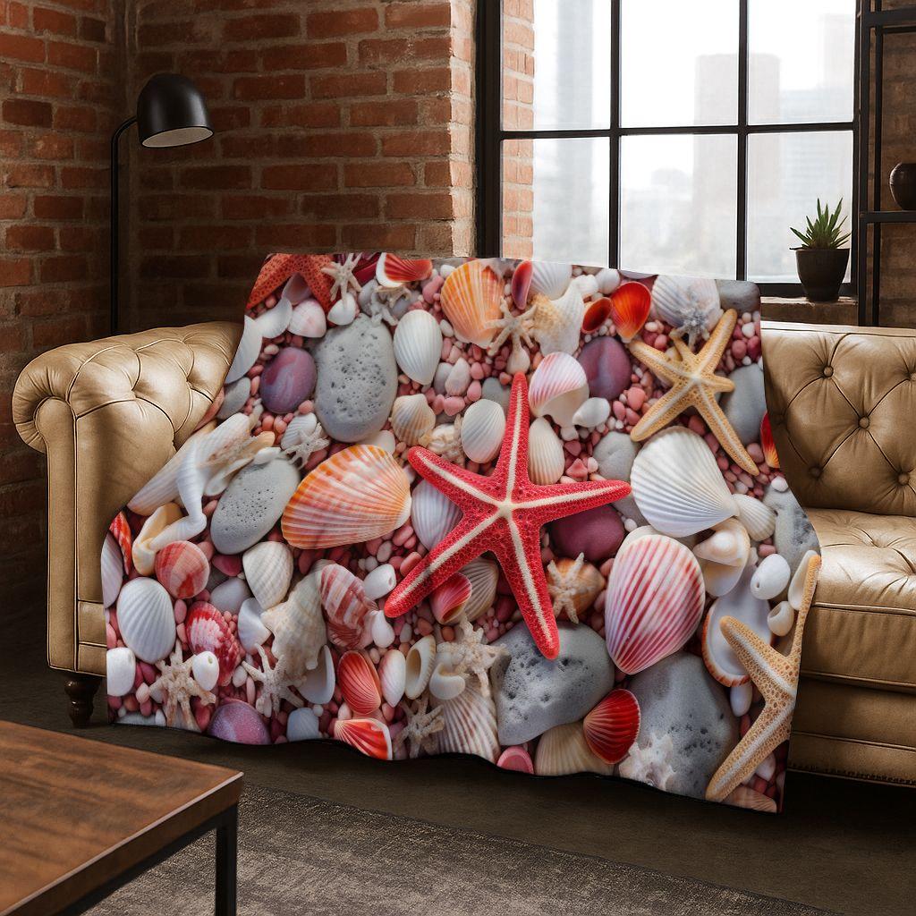 Traum Seestern Muschel Tropischer Strand Seestern Kunst Flanell Decke, Gemütliche Weiche Überwurfdecke für Zuhause Schlafzimmer Bett Sofa Abdeckung Geschenk