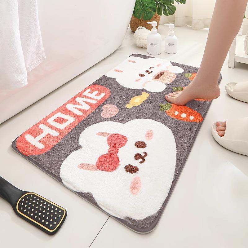 Cartoon Imitation Cashmere Bathroom Floor Mat Entry Door Mat Bathroom Bath Household Toilet Non-slip Foot Mat Absorbent Mat