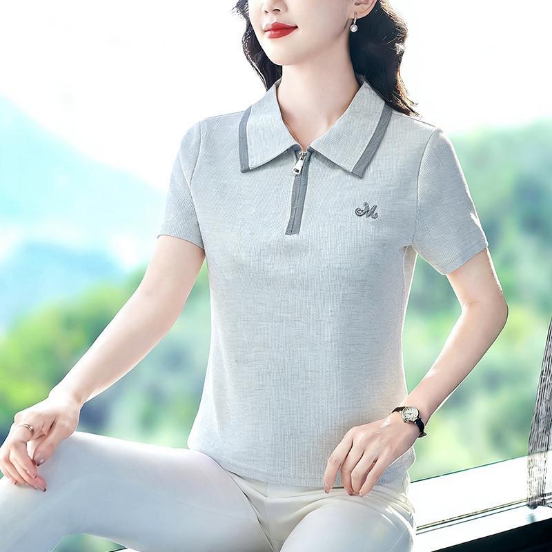 

2026 Women s Short-Sleeve Solid Polo Shirt - Simple, Versatile, Lapel T-Shirt Top 5XL (for 75-80kg) серый