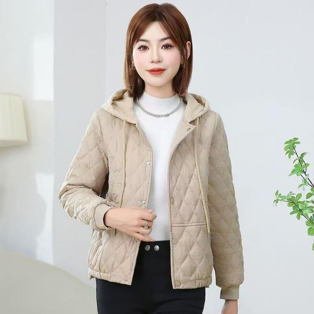 Giacca Autunnale e Invernale a Maniche Corte da Donna, Giacca Calda Leggera con Cappuccio, Felpa Calda Trapuntata Semplice, Abbigliamento Casual da Esterno Autunnale