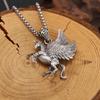 Greek Mythical Pegasus Unicorn Pendant Necklace, Titanium Steel Double winged Pegasus Chain, Suitable for Men and Women's Daily Party Gifts