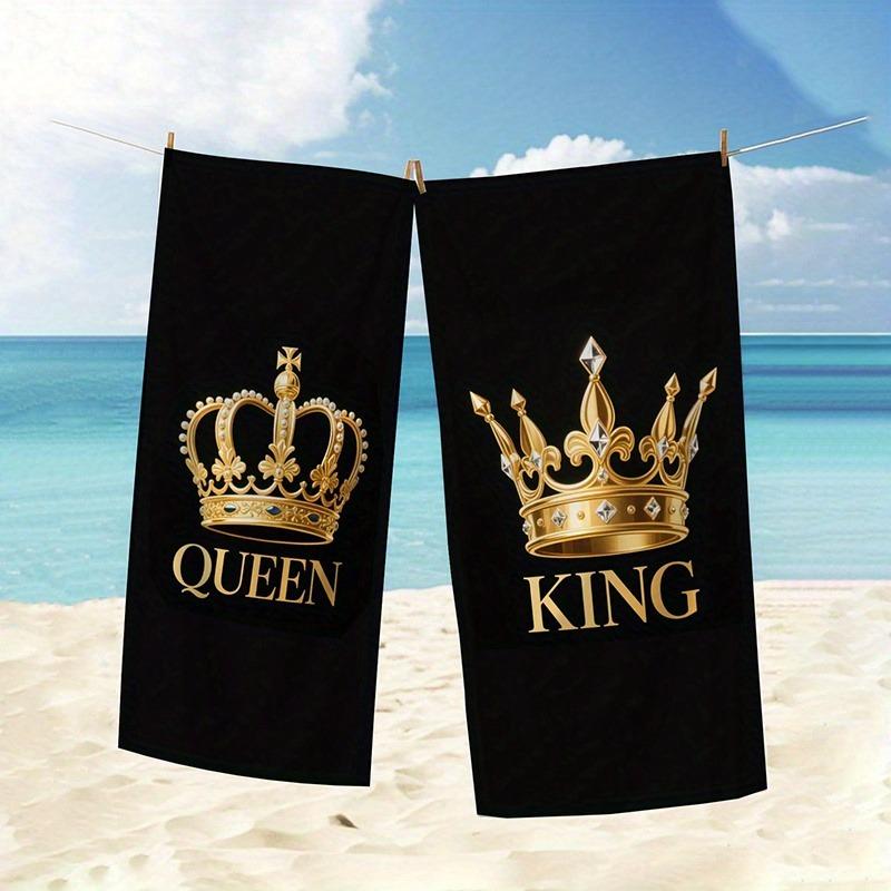 2Pcs Crown Couple Beach Towel Pink And Blue Couple Beach Towel Microfiber Beach Towel Quick-Drying Travel Companion, Gym Towel