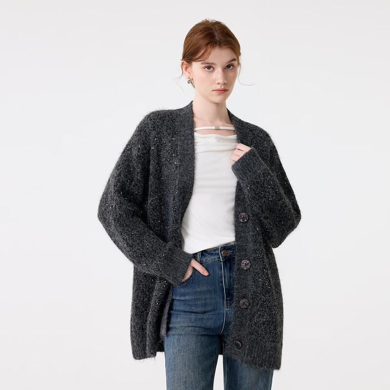 FivePlus Women's V-Neck Sequin Knit Alpaca Blend Cardigan