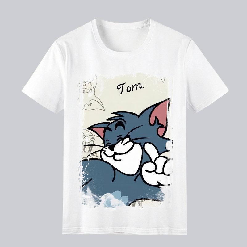 2026 Summer Comic Form Tom and Jerry Image 100 Cotton Printed Oversize Casual Tshirt Adult Children Parentchild Top Homewear