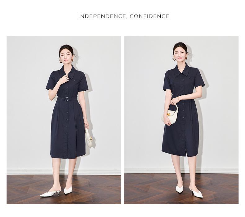 Nanyou High-Quality Elegant Lapel Shirt Dress for Women - High Waist Summer Style
