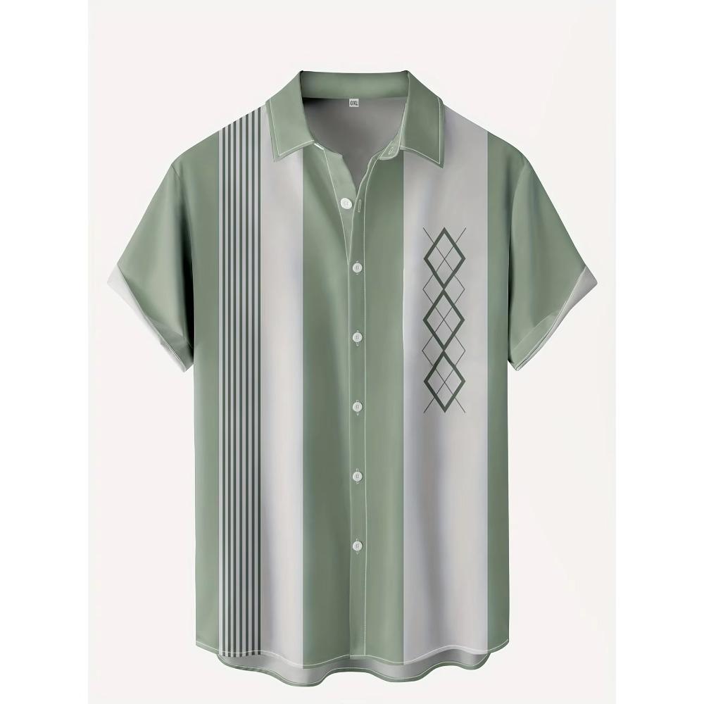 Men's Hawaiian Beach Resort Casual Shirt Summer Fashion Loose Weave Breathable Short-Sleeved Striped Print Loose Streetwear