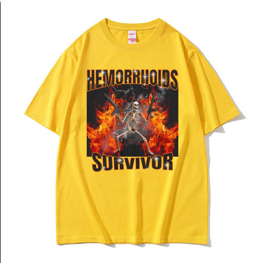 Hemoroidy Survivor Gen Z Humor Prokleté Grafické Tričko pro Muže Ženy Retro Gotické Tričko Oversized Volné Vysoce Kvalitní Trička