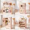 Robotime Robud Kids Corner Kitchen Playset Wooden Play Kitchen Set With Realistic Sound Pretend Play Gift For Boys Girls Pink