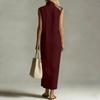 Women's Color Sleeveless Zipper Stand Up Collar Fashionable Slit Casual Dress