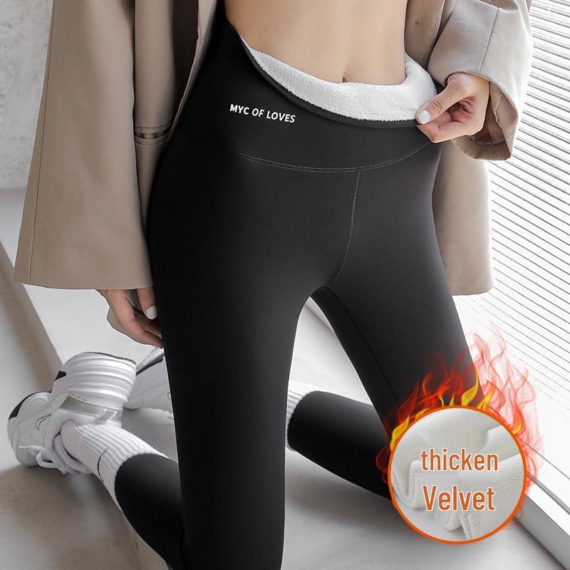 High Waist Women's Velvet-Lined Yoga Leggings - Slimming & Thick Shark Skin Barbie Pants for Autumn/Winter
