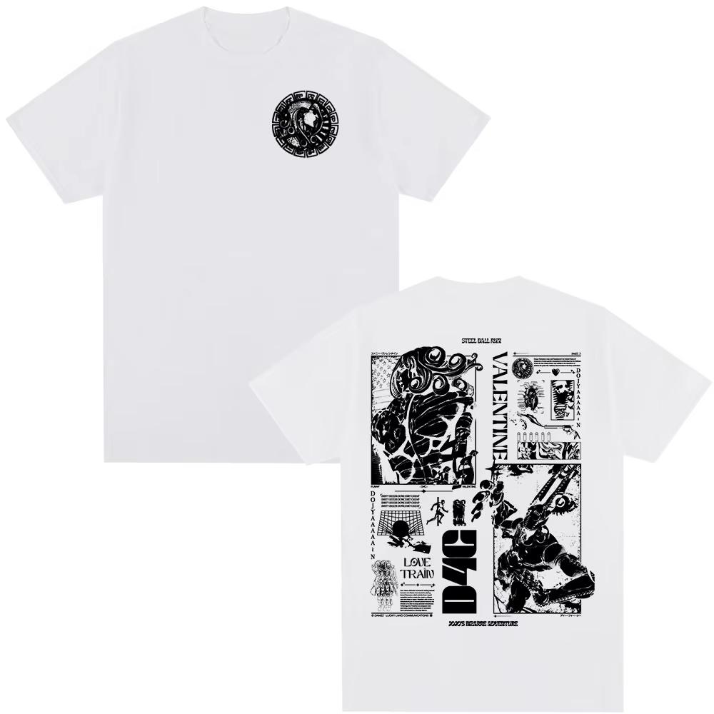 This Striking Black JoJo’s Bizarre Adventure Steel Ball Run Funny Valentine & D4C T-Shirt Is a Must-Have for Devoted Fans of the Epic Series