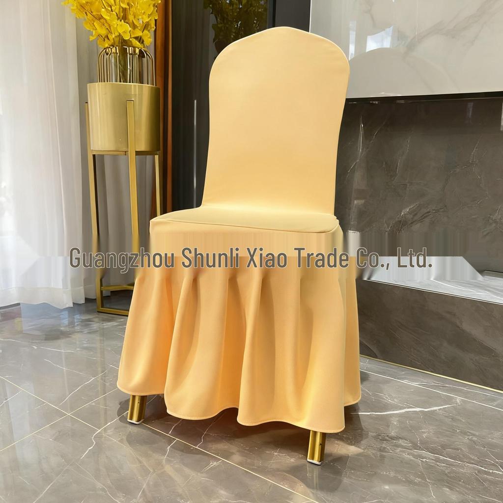 Thickened Twill Pleated Chair Cover with Bow Decoration for Weddings and Banquets