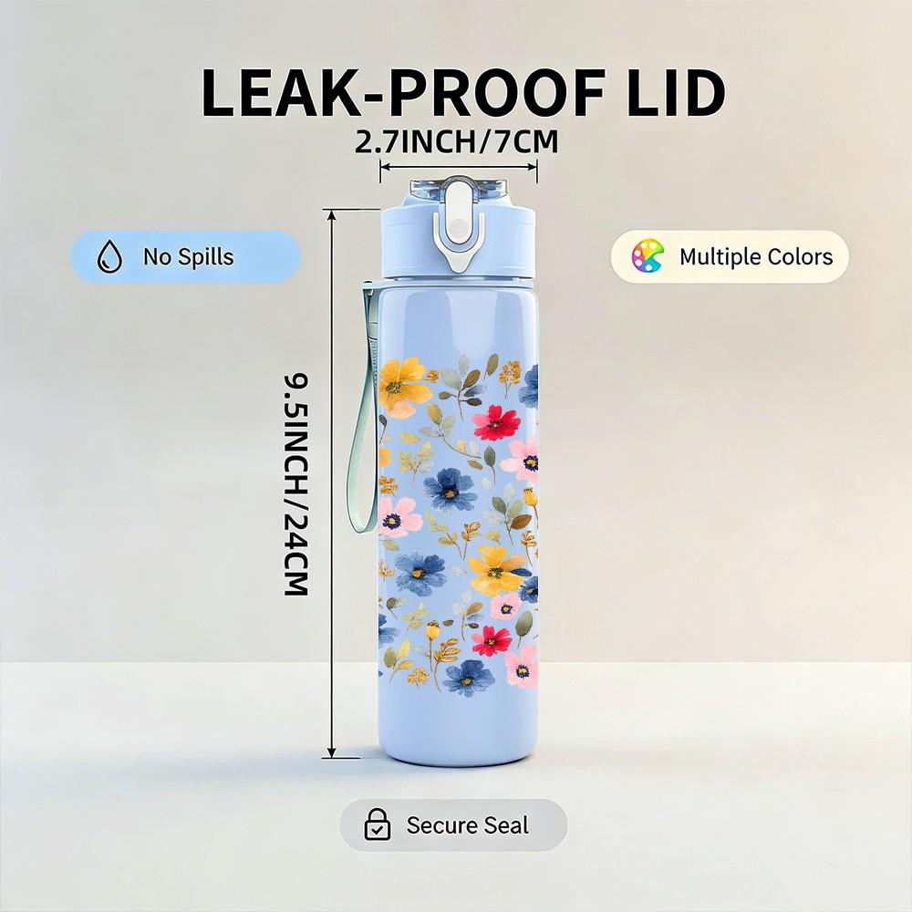 1PC Ditsy Summer Blossom 750ml Color Plastic Sports Water Bottle Leakproof Flip Straw Lid Suitable for Sports Office Home Use
